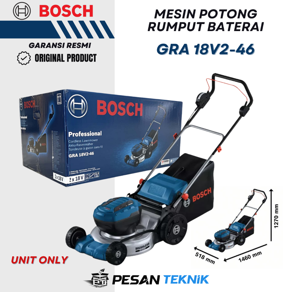 Mesin Potong Rumput Dorong Baterai 18V Brushless Lawn Mower BOSCH GRA18V2-46