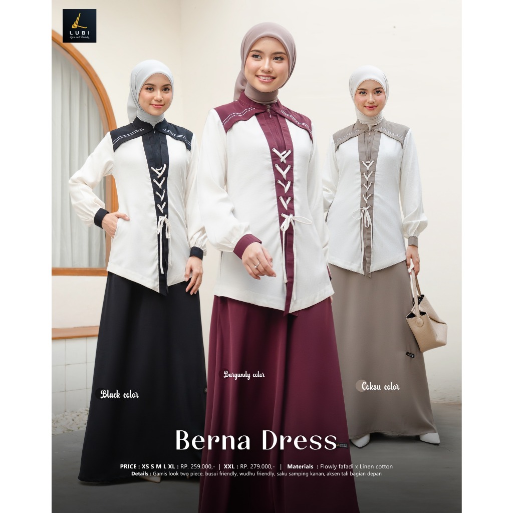 LUBI GAMIS BERNA DRESS SERIES Bahan Flowly Fafadi X Linen Cotton By LUBI GAMIS ELEGANT SIMPLE NEW AR