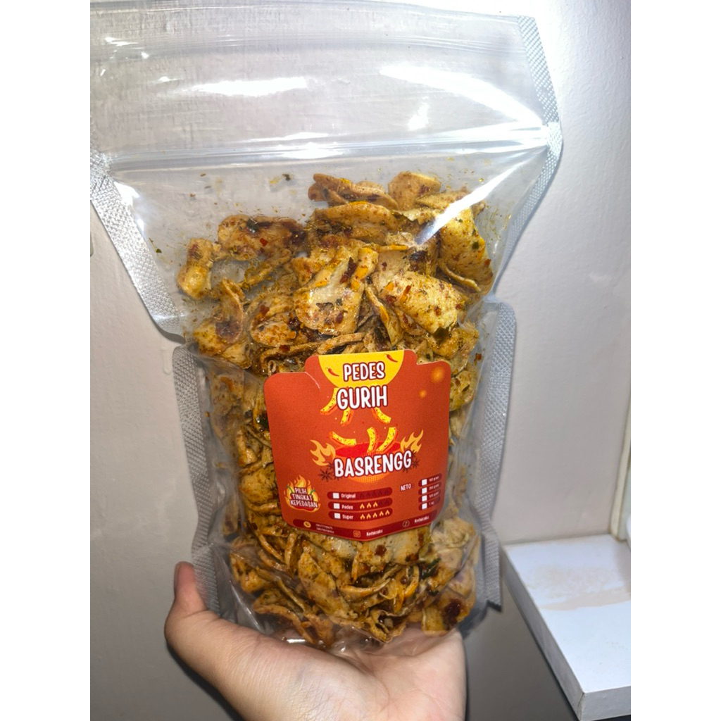

Keripik basreng pedas gurih daun jeruk/basreng tipis 1 kg