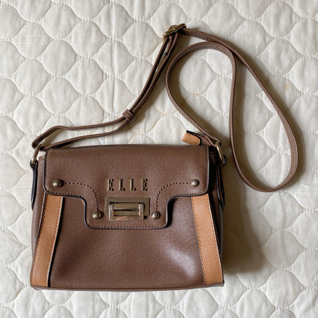 elle crossbody sling bag brown tas selempang coklat cokelat wanita original preloved (BACA DESKRIPSI