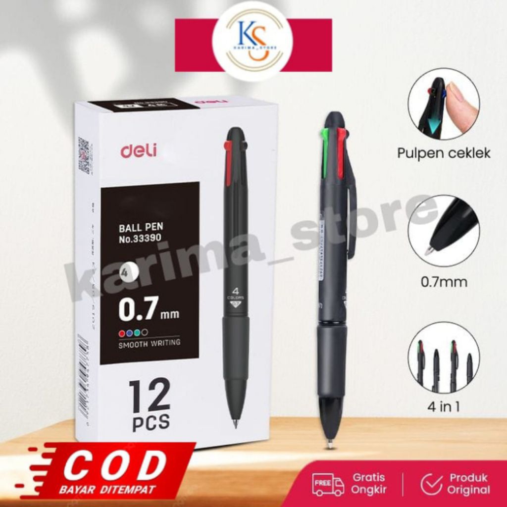 

Deli pulpen cetel warna warni 4 warna 0.7mm pulpen pelajar multifungsi_Karima
