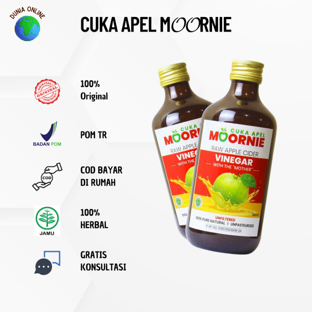 

Cuka Apel MOORNIE With Mother Original Apple Cider Vinegar Diet Alami Detoks Kesehatan