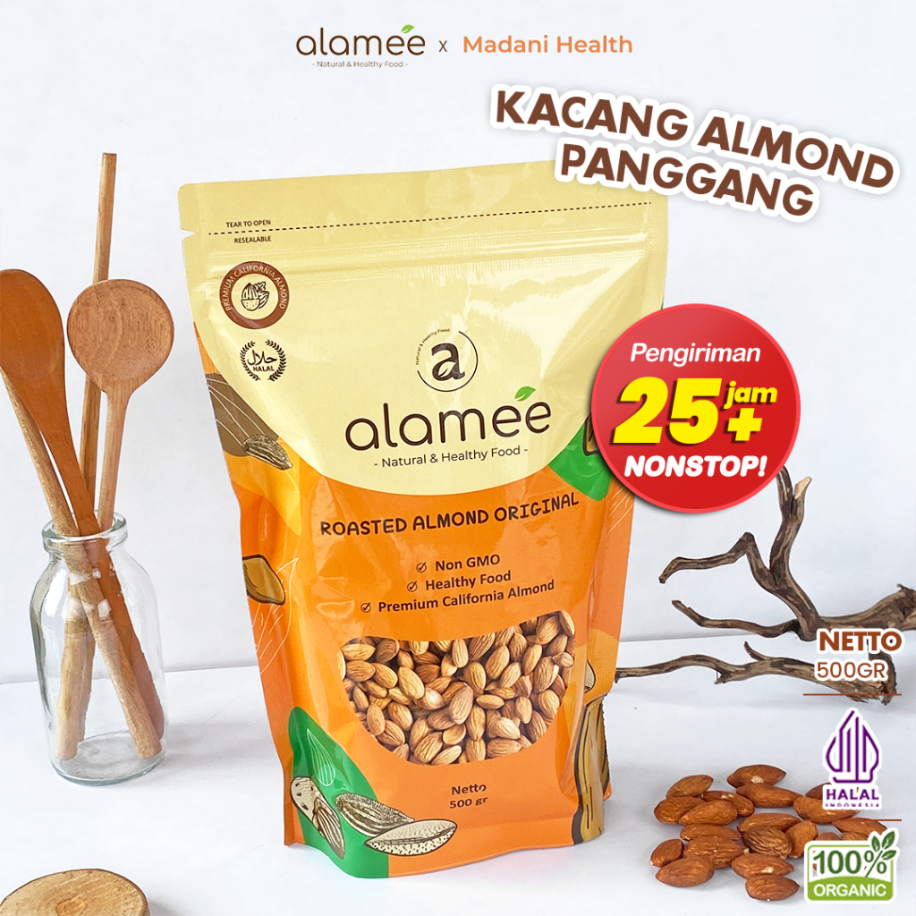 

ALAMEE Kacang Almond Almon Kupas Panggang Premium Roast Roasted Grade A California Oven Siap Makan