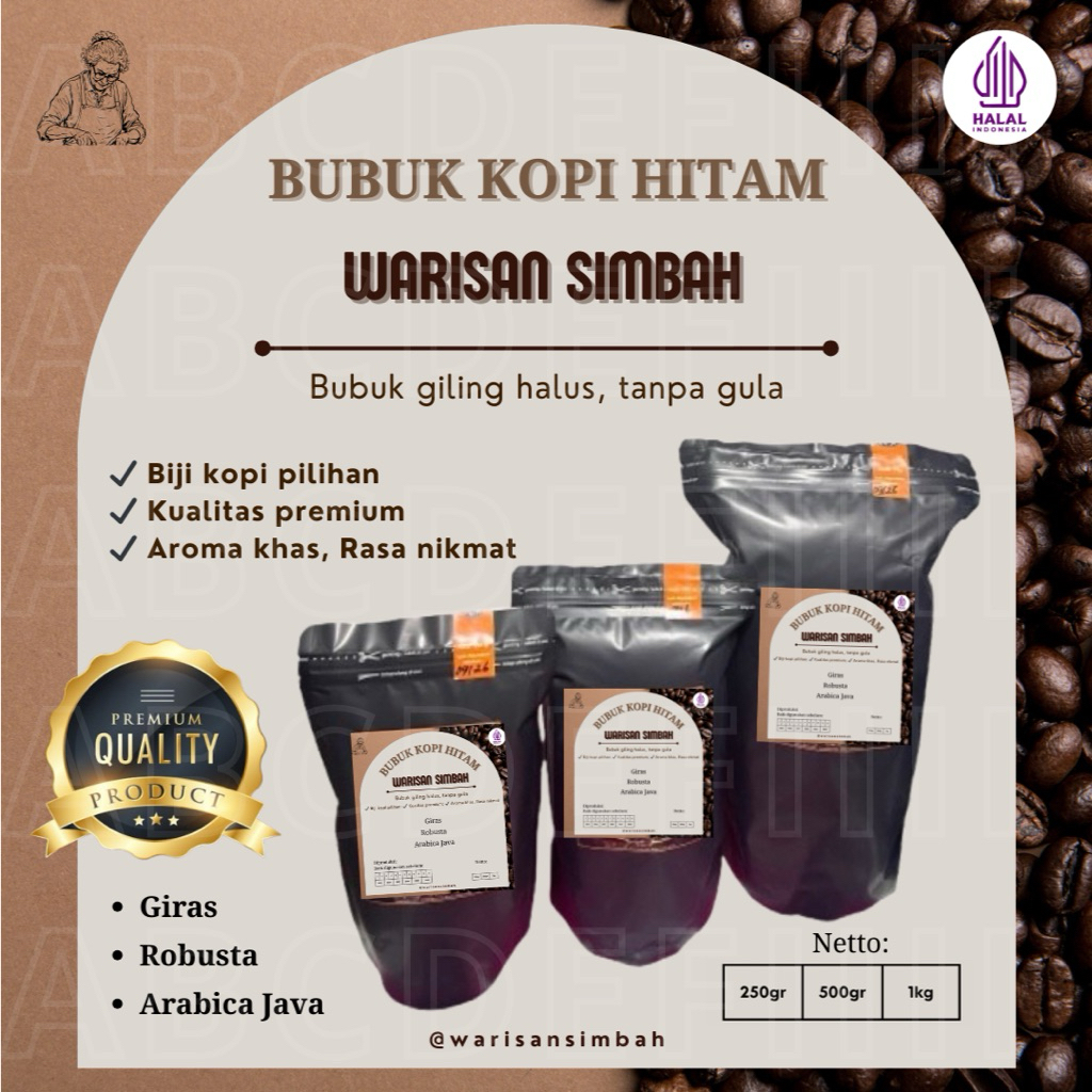 

Bubuk Kopi Hitam Warisan Simbah Grade Premium Rasa Mantap (Giras, Robusta,Arabica)