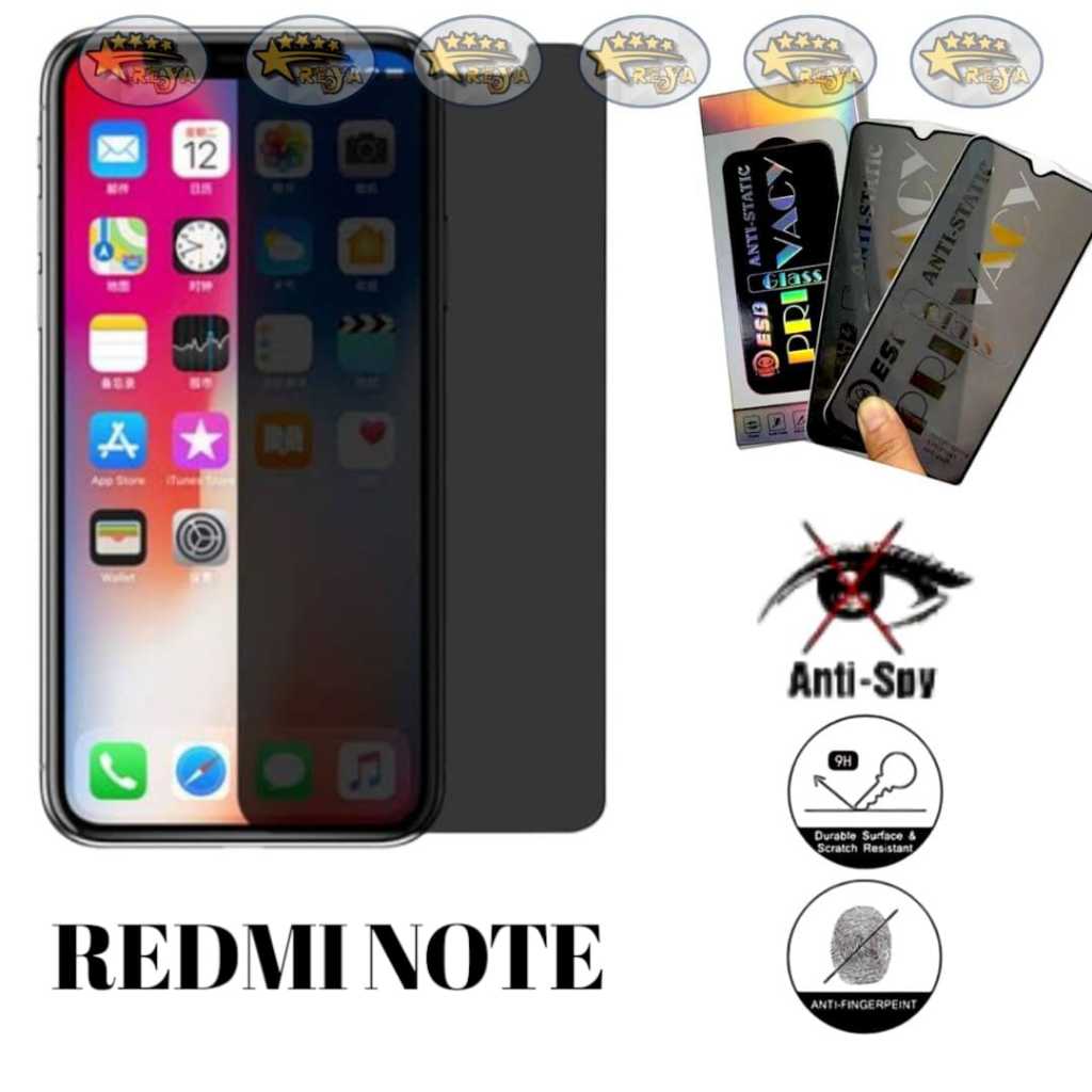 TG FULL KACA PRIVACY anti spy tempered glass anti static REDMI NOTE 6 5 7 8 9 10 10S 11 11E 11S 12 1