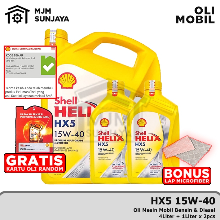 (PROMO) BERKUALITAS [BARCODE] OLI MESIN SHELL HELIX HX5 SAE 15W-40 6 LITER SCAN BENSIN SOLAR DIESEL