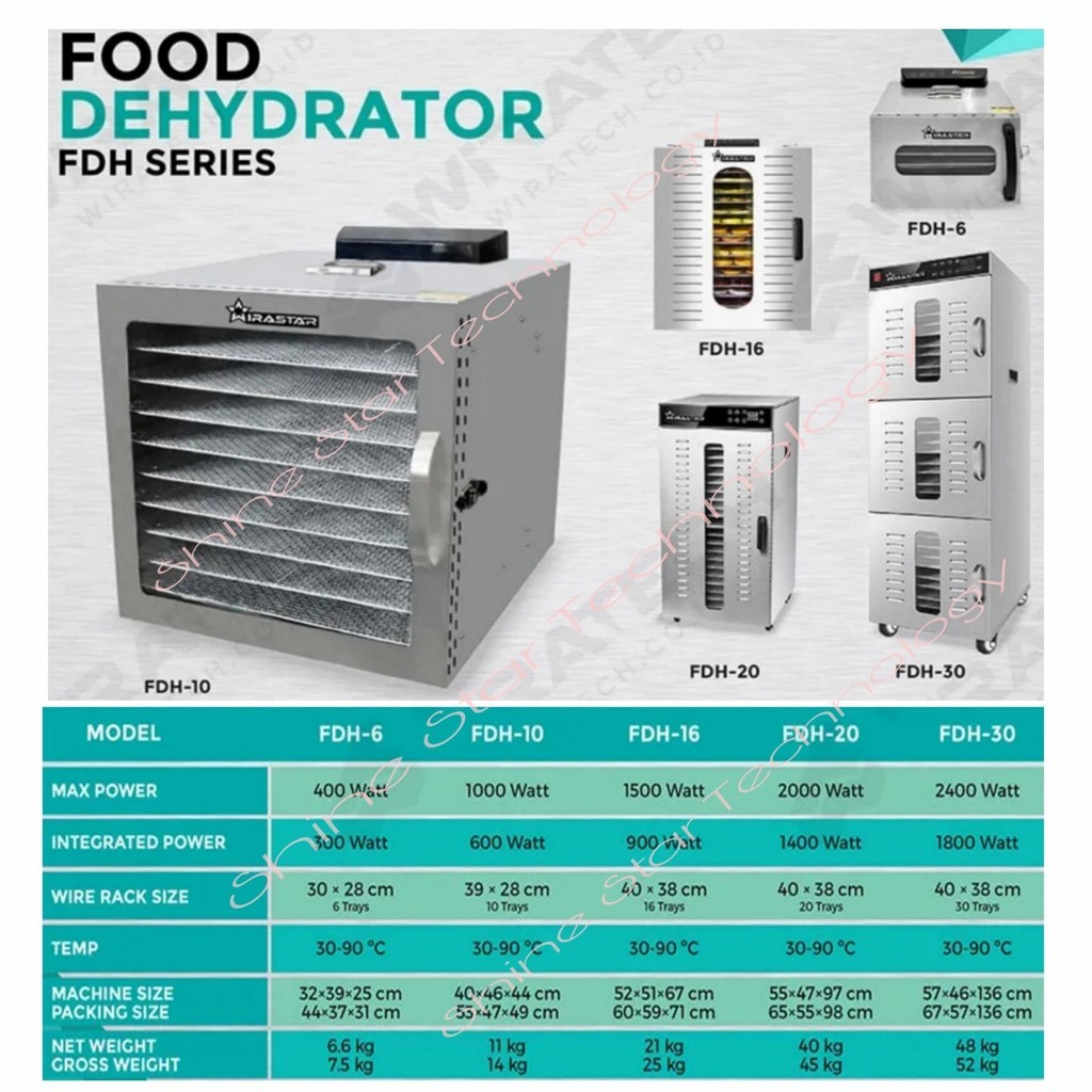 WIRASTAR Food Dehydrator MESIN PENGERING MAKANAN FDH-6 FDH-10 FDH-16 FDH-16 FDH-20 FDH-30 WIRASTAR