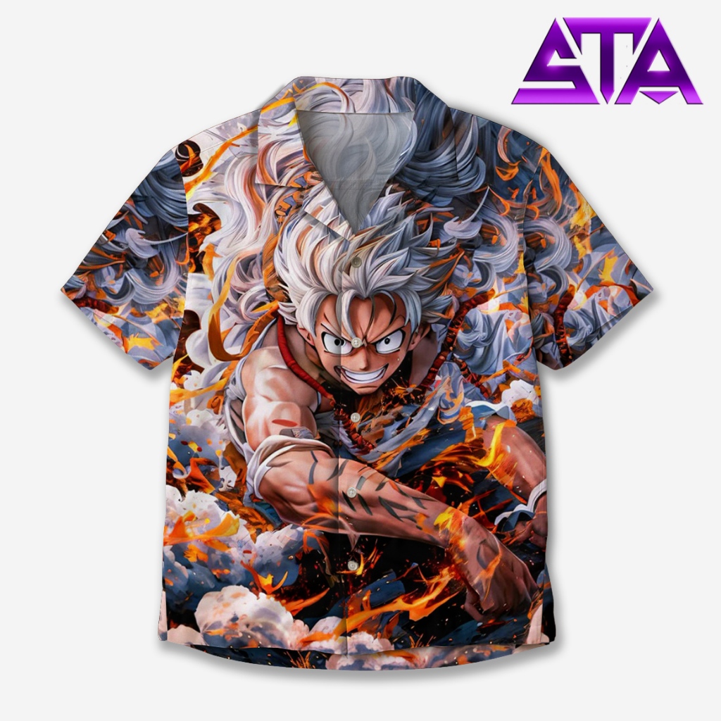 STA Kemeja Anime One Piece Luffy Gear 5 | Kemeja Unisex Full Print Adem ST-139