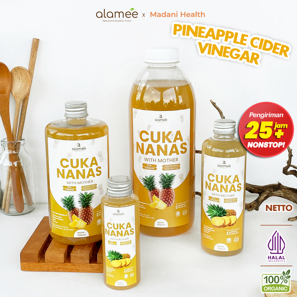 

ALAMEE Cuka Nanas Original Pineapple Cider Vinegar With Mother Organik Asli 500ml 1 Liter