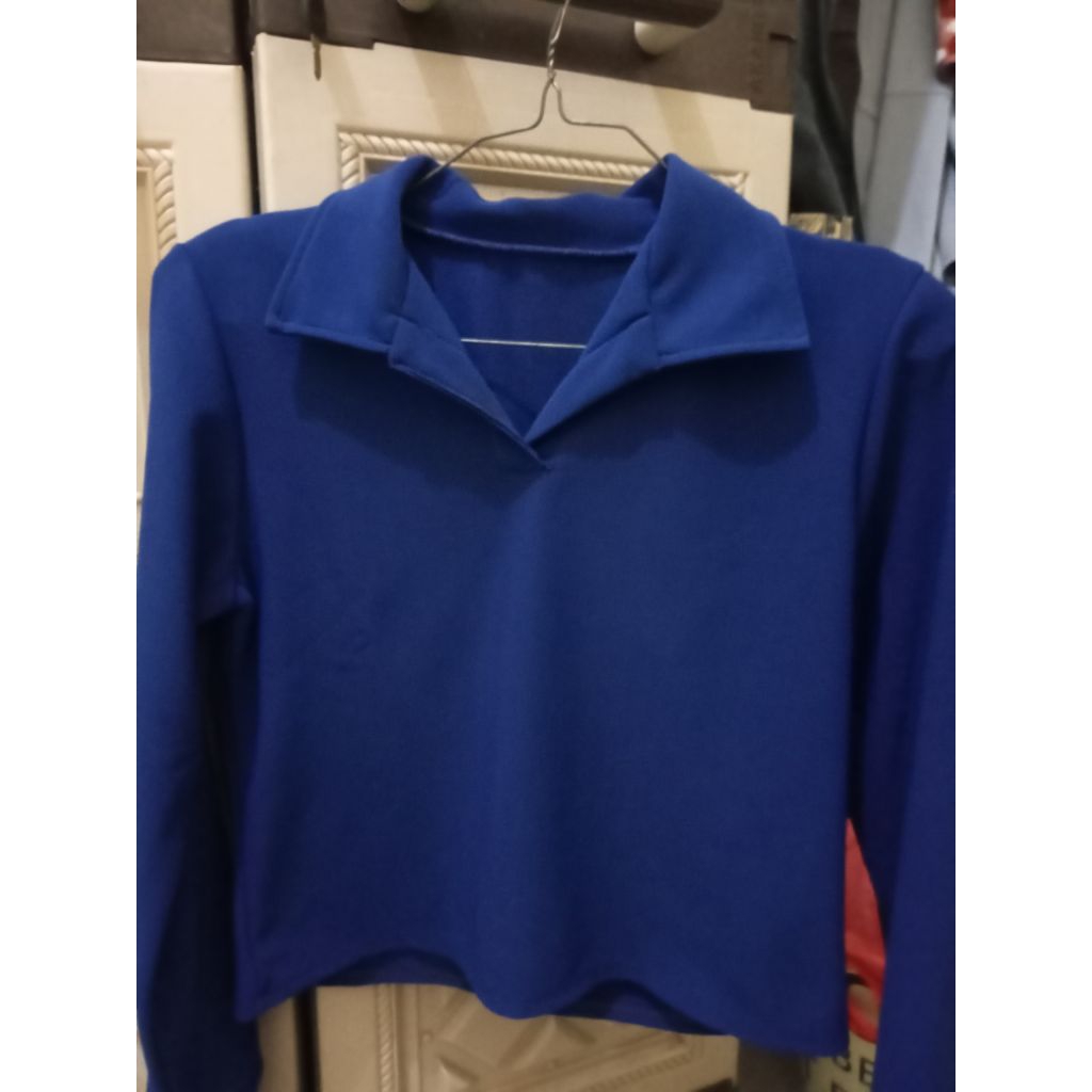 [PRELOVED] KAOS KERAH WANITA CROP BIRU ELEKTRIK