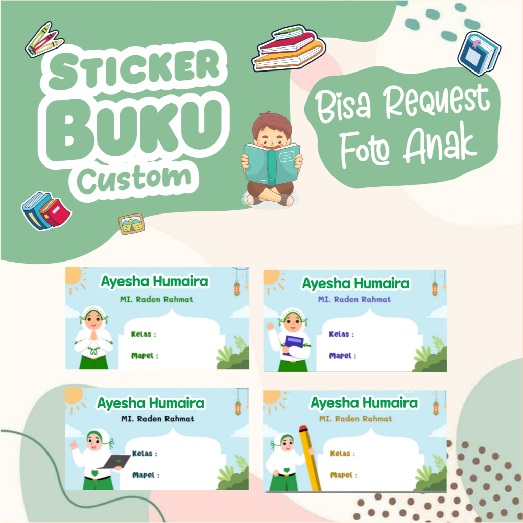 

(isi 55pcs) Sticker Buku Tulis Sekolah/Stiker Nama Buku Tulis custom bisa