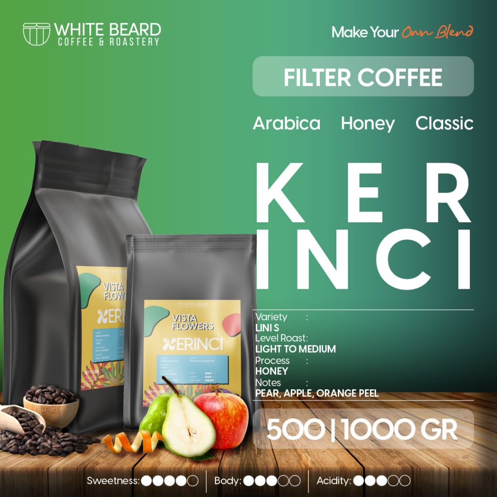 

Whitebeard - Filter Specialty Kerinci Honey Biji Kopi Bubuk Single Origin V60 500 gr 1 Kg