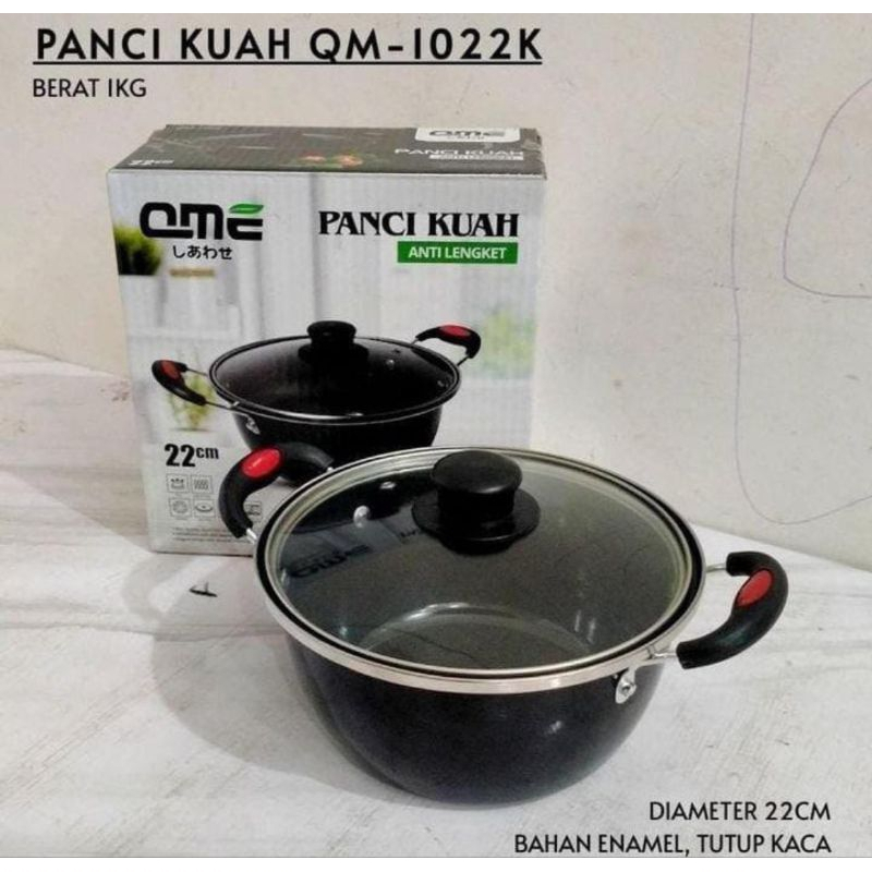 PANCI KUAH ENAMEL ANTI LENGKET 22 CM TUTUP KACA QME