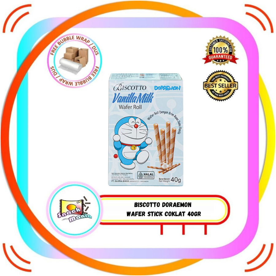 Biscotto Biskitop Doraemon Biskotto Vanilla Milk Wafer Stick Astor Roll Susu Vanila ~ 40 gr