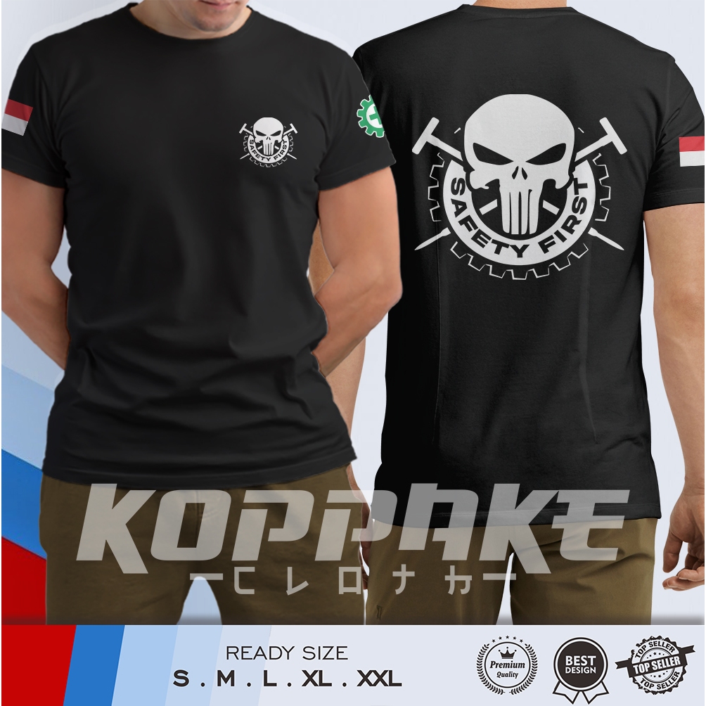 Kaos SAFETY FIRST Tojok Sawit Desain Tengkorak Petani Sawit Baju Distro