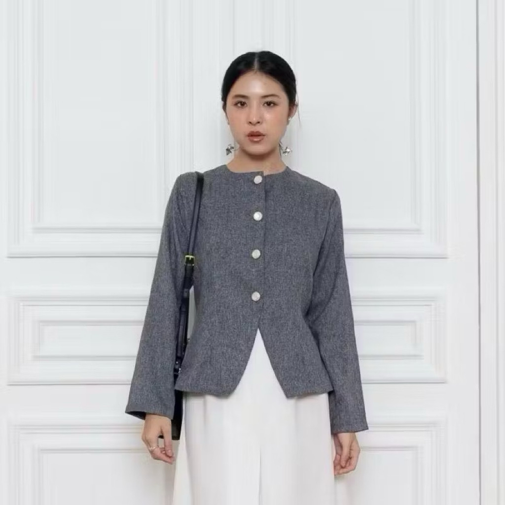 Ailee Long Sleeve Top / Bahan Semi wool Luxury / Atasan Lengan Panjang / Hijab Friendly Blouse - Bla