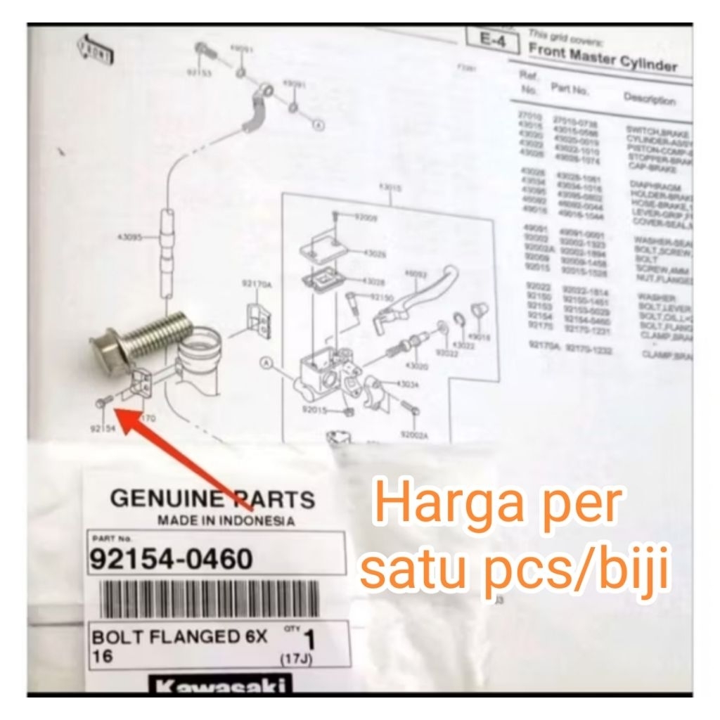 baut klem breket selang rem depan KLX 150 original