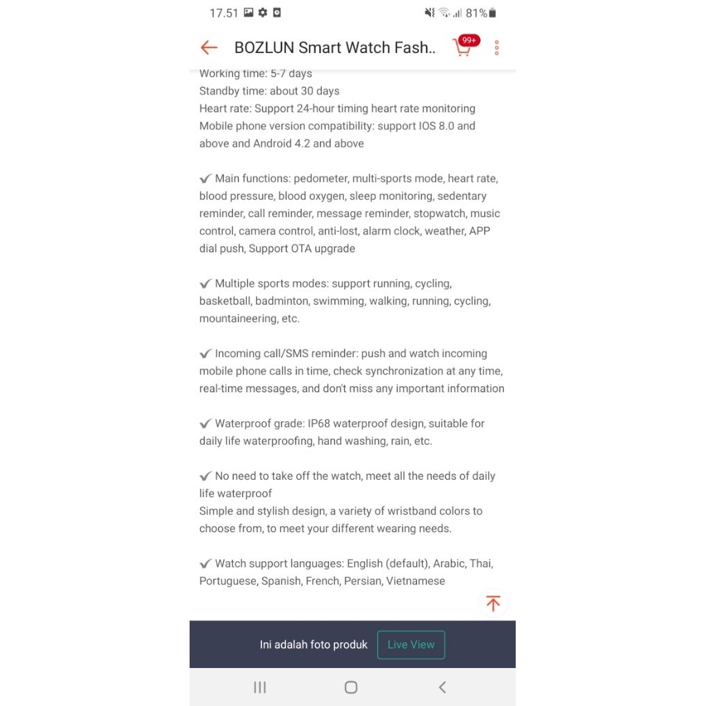 smartwatch bozlun rantai hitam