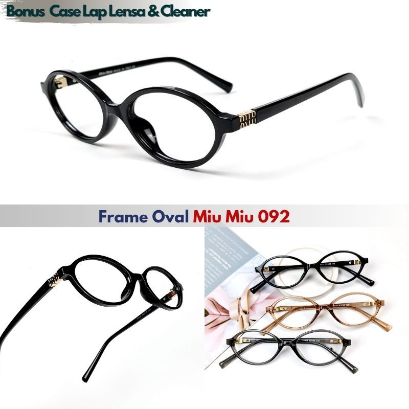 Frame Oval Miumiu 092 Kacamata Wanita Cewek Lensa Minus Silinder Baca Anti Radiasi Photochromic Blue