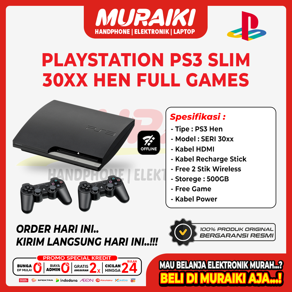 PLAYSTATION SONY PS3 SLIM 500GB SERI 30XX FREE GAME FULL & FREE 2 STICK