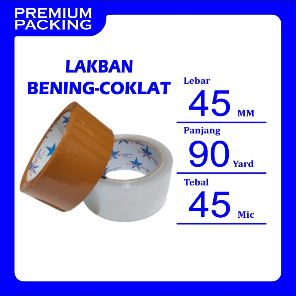 

(1Pcs) Lakban Bening dan Coklat 45 MM x 90 Yard SEVEN STAR