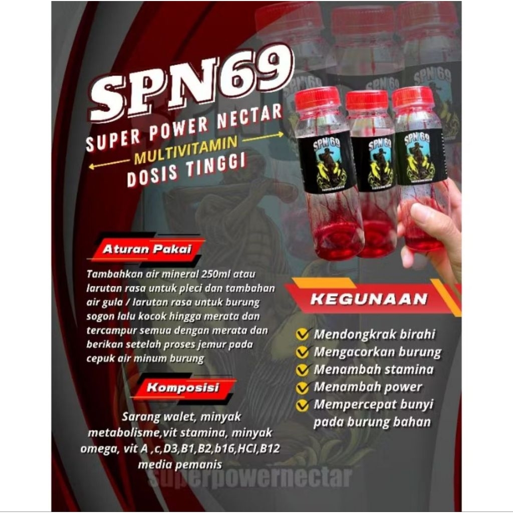 SUPER NECTAR SPN69 Pakan Vitamin Harian DOSIS TINGGI Konin/Sogon/Colibry/Pleci