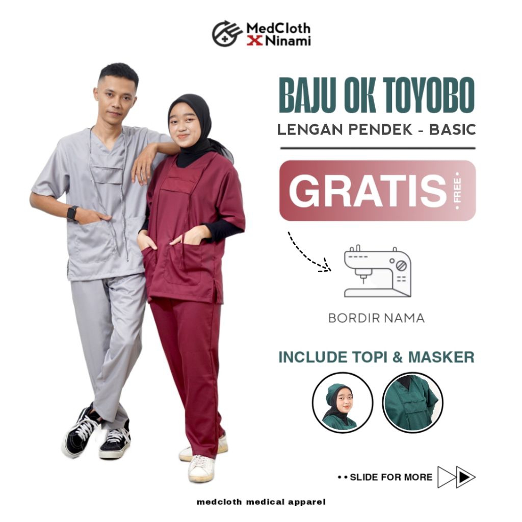 (FREE BORDIR NAMA) Baju OK Oka Dokter Jaga Perawat Scrubs Petugas Medis Lengan Pendek