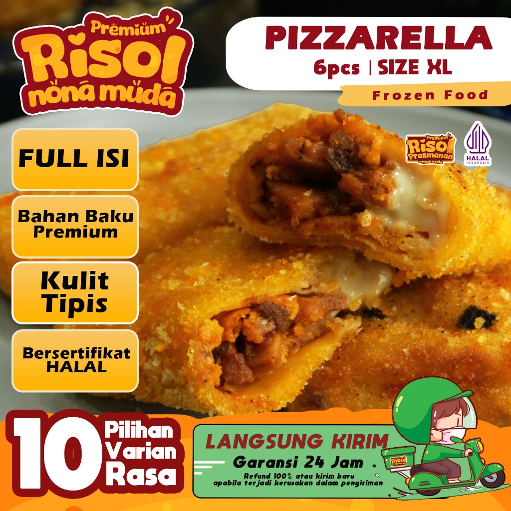 

FROZEN Risol PizzaRella Size XL (Isi 6) - Cemilan NonaMuda
