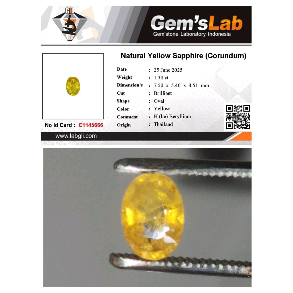 Natural yellow sapphire memo GLI