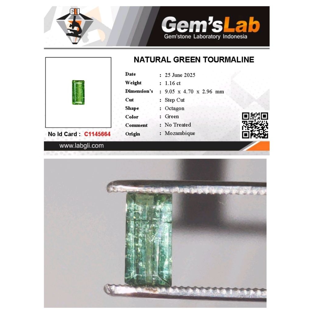 Natural Green Tourmaline memo GLI