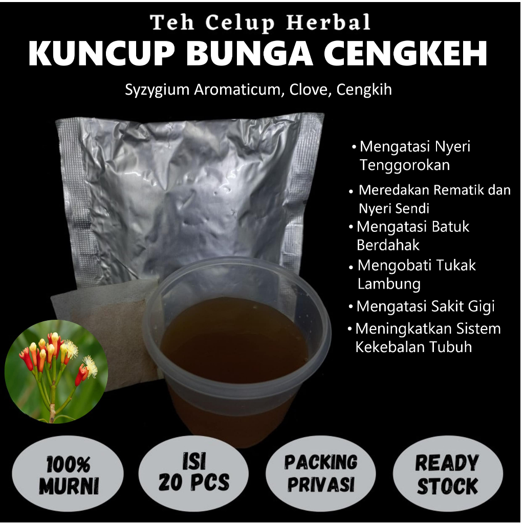 

Teh Celup Herbal KUNCUP BUNGA CENGKEH Mengatasi Nyeri Tenggorokan Sendi Stres Batuk Sakit Gigi