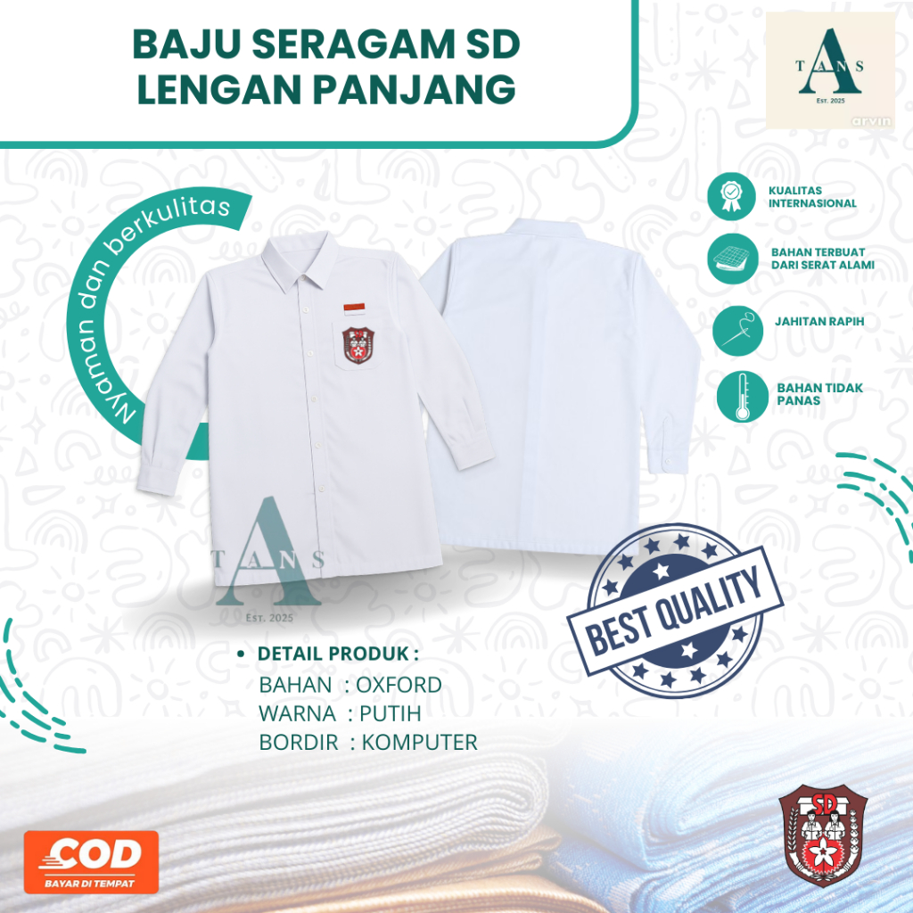 BAJU SERAGAM SD LENGAN PANJANG MURAH | SERAGAM SD PUTIH LENGAN PANJANG