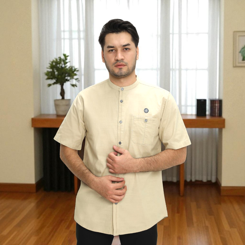Doanda Baju Koko Pria Dewasa Lengan Pendek Regular - Kemeja Koko Muslim Pria Katun