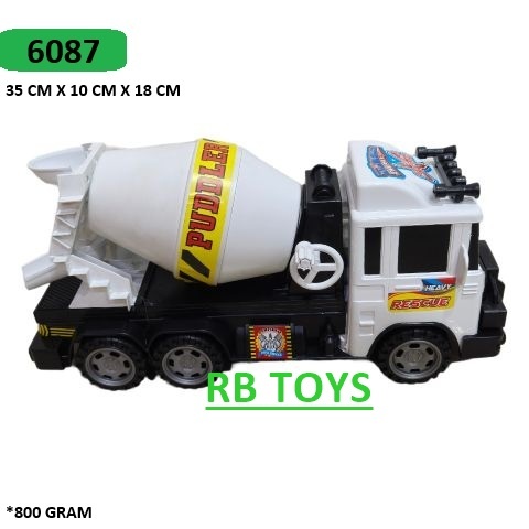 MAINAN ANAK LAKI LAKI MOBIL TRUK MOLEN MIXER SEMEN FREEWHEEL 6087
