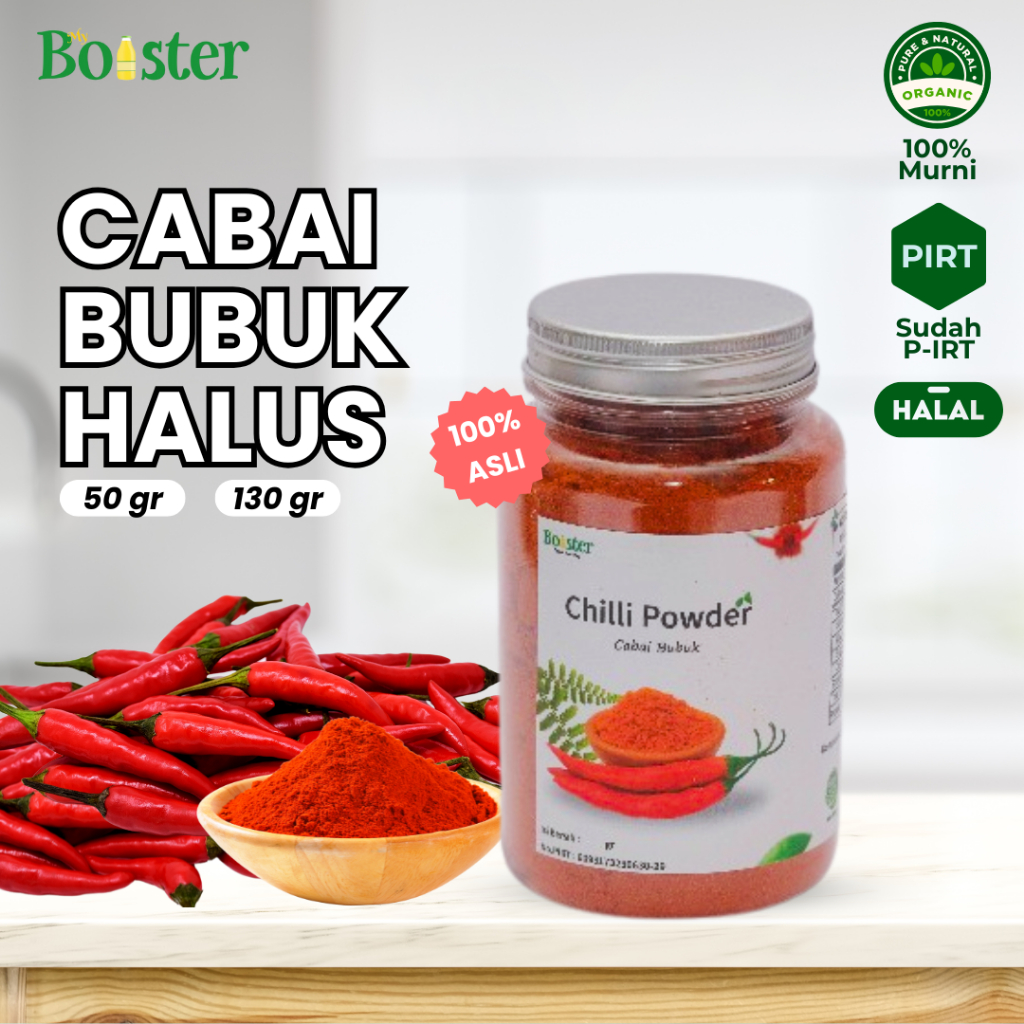 

MYBOOSTER CABAI BUBUK HALUS NON MSG 50GR 130GR CABE BUBUK PEDAS CHILI POWDER BUMBU REMPAH PEDAS