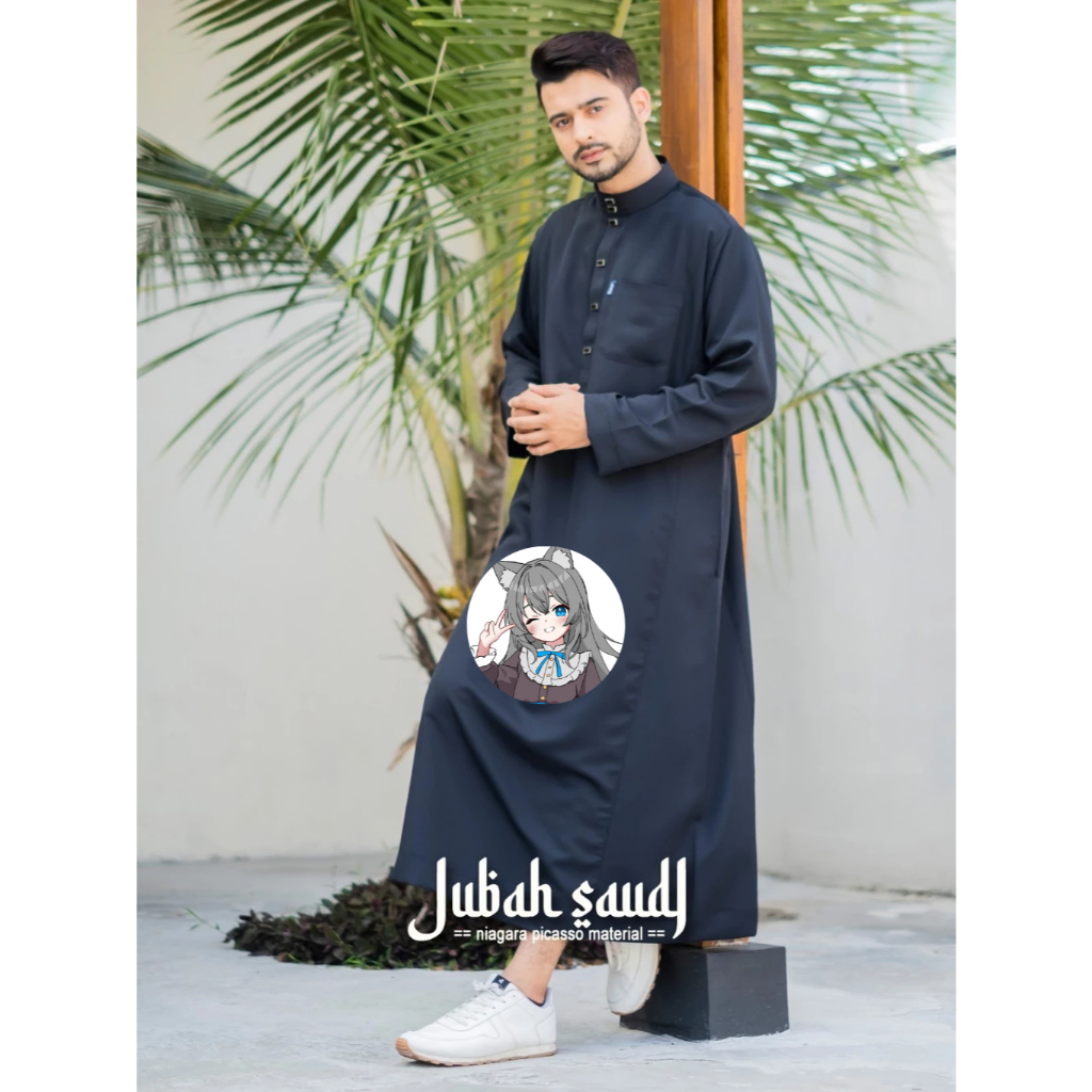 NishikujouShop - Jubah Saudi -  Baju Gamis Pria Dewasa Premium Cuttingan Suja Warna Putih Dan Hitam