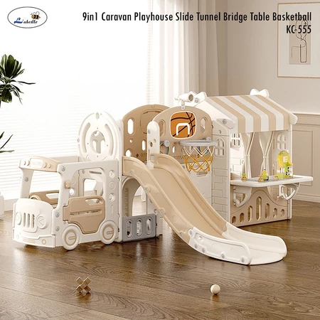 Labeille Kc 555 9In1 Caravan Playhouse Slide Tunnel Bridge Table Basketball Perosotan Anak