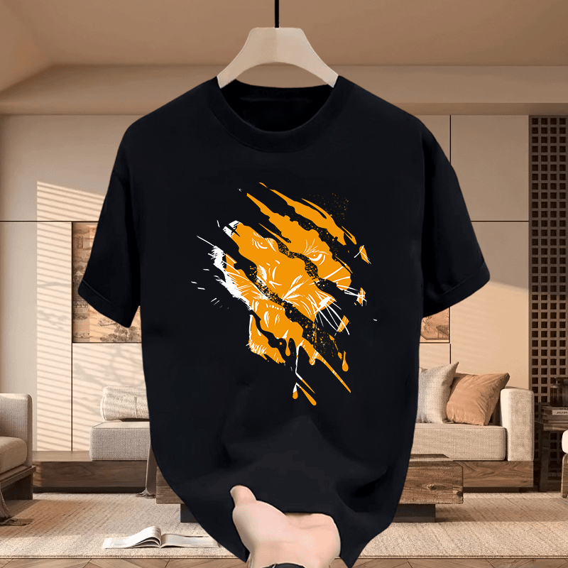 Desain unik dicetak "harimau pola" T-shirt menambah rasa mode Pria dan wanita kapas putih hitam T-sh