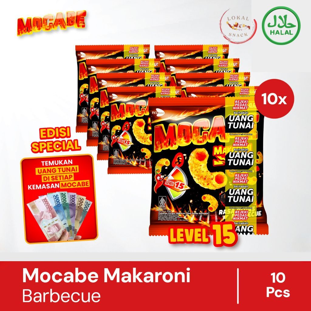 

Mocabe - Makroni kriuk pedas barbeque - 10 renceng x 24 gr