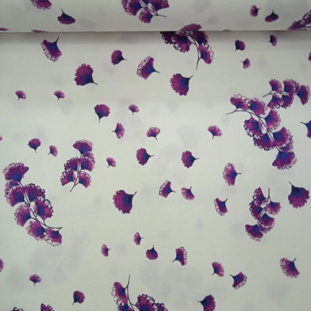 KAIN KATUN POPLINE PREMIUM IMPORT MOTIF BUNGA UNGU