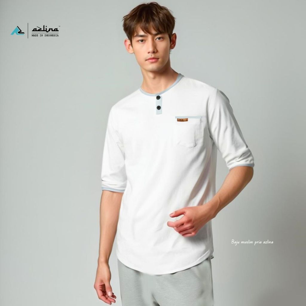 Azlina T-shirt Kurta Kaos Pria Model Polos Variasi Kancing azlina
