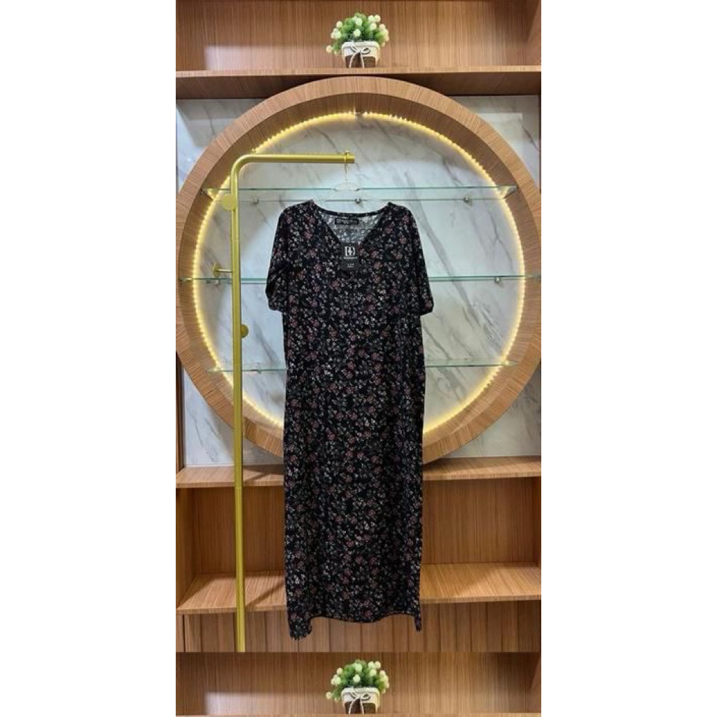 Daster Delishs Warna hitam pink  Bunga Adem Nyaman Dipakai Harian | Daster Wanita Lengan Pendek Panj