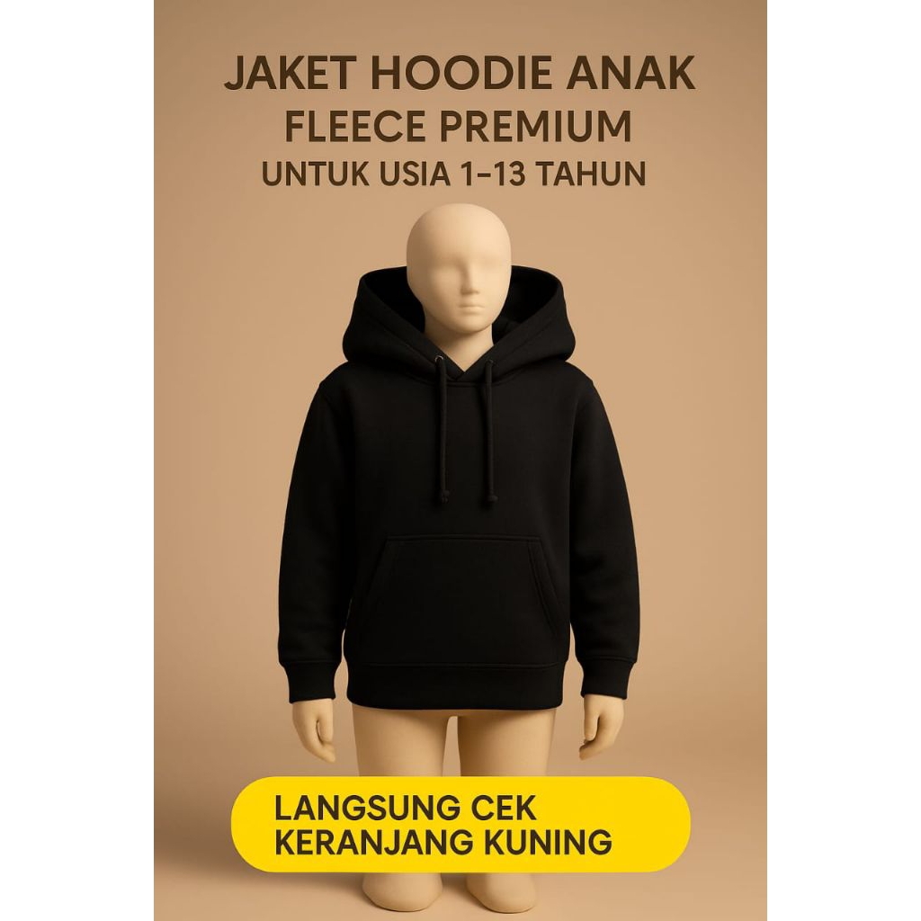 JAKET HOODIE ANAK POLOS USIA 1-13TH WARNA HITAM