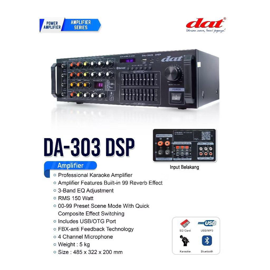 AMPLIFIER KARAOKE DAT DA-303 DSP AMPLI DAT DA303 DSP USB BLUETOOTH MP3