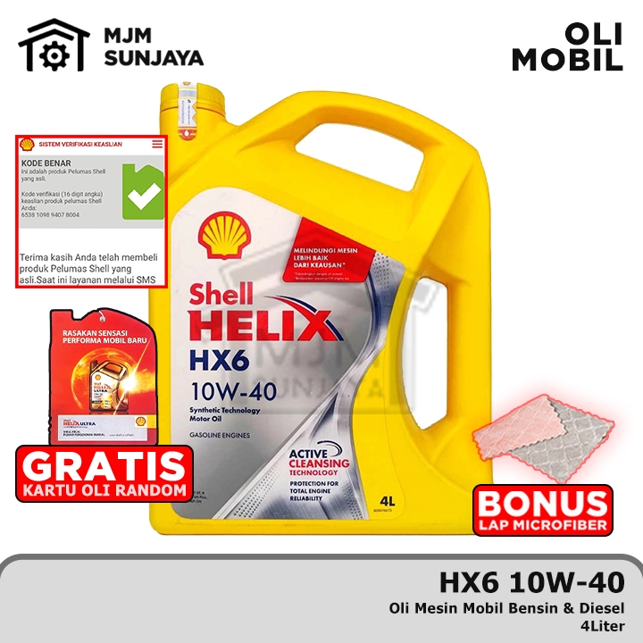 (PROMO) BERKUALITAS [BARCODE] OLI MESIN SHELL HELIX HX6 SAE 10W-40 4 LITER SCAN BENSIN SOLAR DIESEL