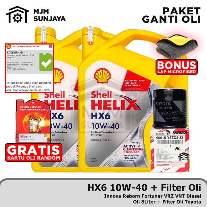 [GRATIS FILTER OLI] PAKET Ganti Oli Mesin Shell Helix HX6 SAE 10W-40 8 Liter TOYOTA Innova Reborn Fo