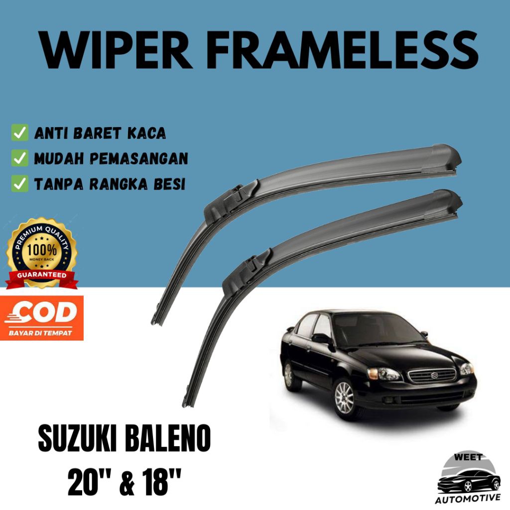 Wiper Frameless Full Karet Kaca Depan Mobil Suzuki Baleno 1995 1996 1997 1998 1999 2000 2001 2002 20