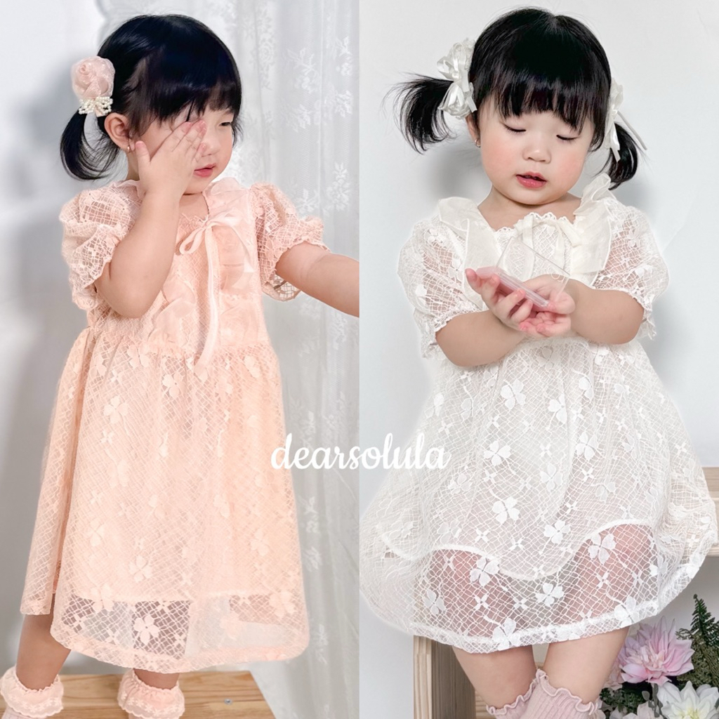 DEAR SOLULA - LUNA Lace Dress Anak Perempuan | Gaun Brokat Putih Elegan Bayi & Balita 1-5 Tahun