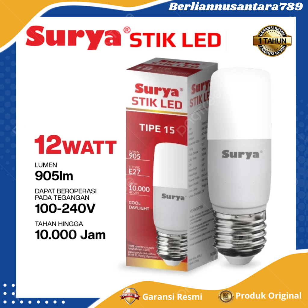 Lampu Bohlam LED SURYA STIK LED Tipe 15 12Watt Cahaya Putih Garansi Resmi