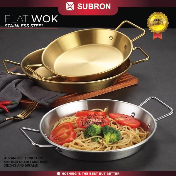 SUBRON Paella Flat Wok Wajan Korea Piring Saji 20CM Stainless Panci Paella Silver